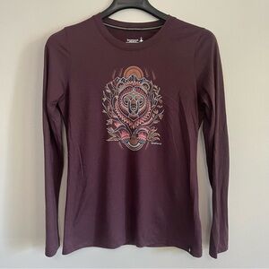 Smartwool Women's Long Sleeve Tee - Burgundy with Artistic Bear Design